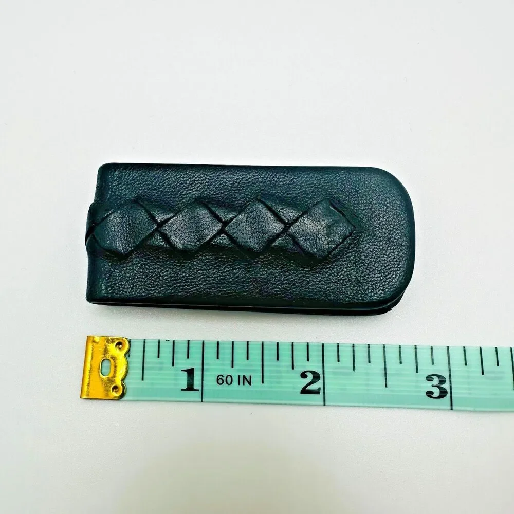 Bottega Veneta Black Intrecciato Leather Money Clip Magnetic Slim Minimalist